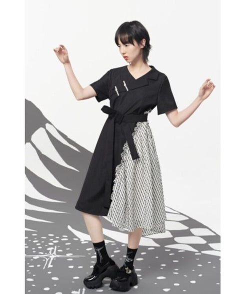 Pin Detail Contrast Wrap Dress